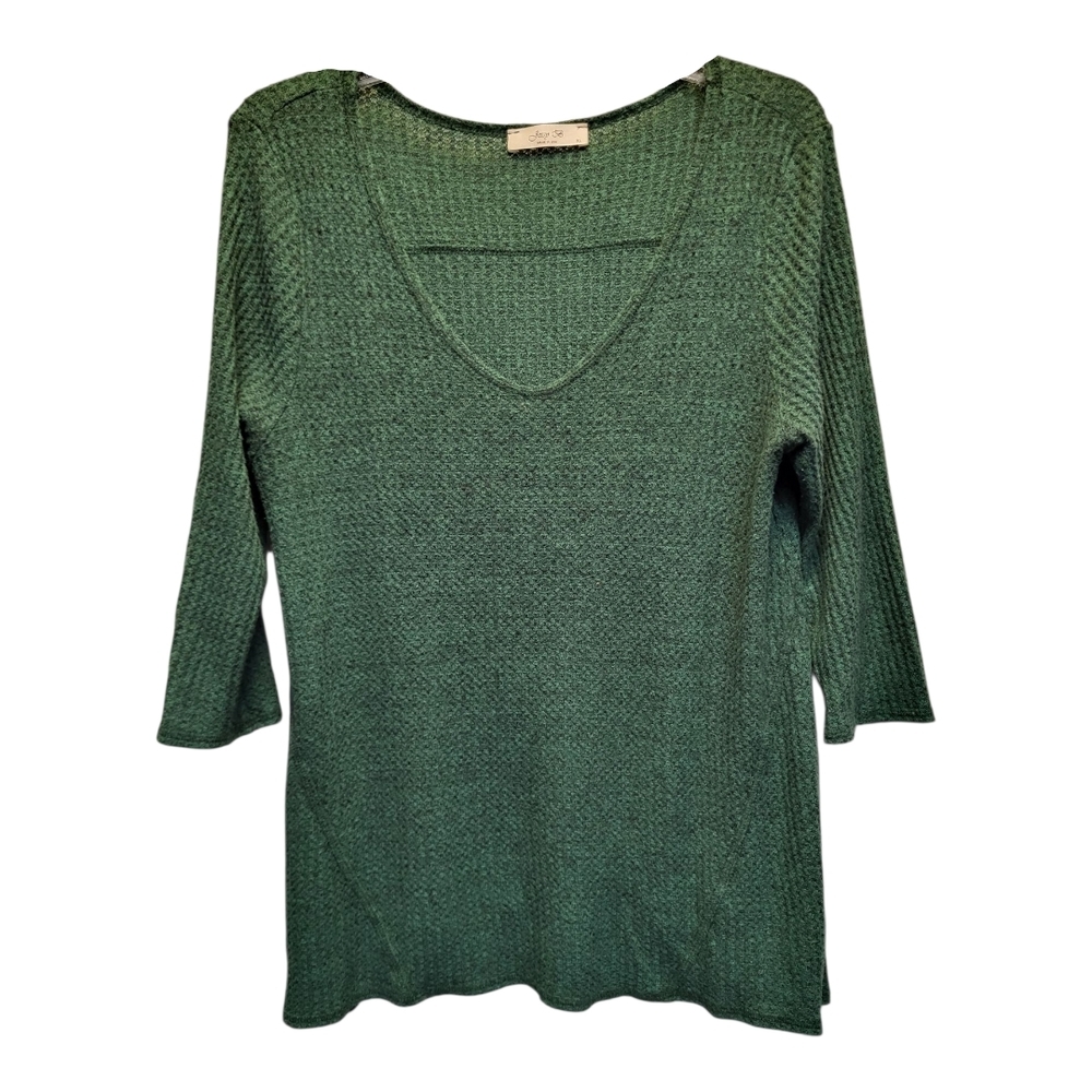 Jessy B Soft Forest Green V-Neck Sweater with 3/4 Sleeves - Size XL